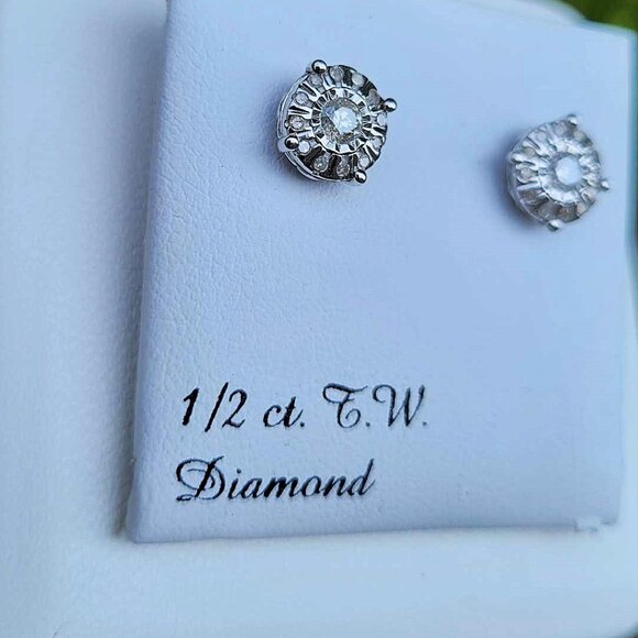 1/2 Carat T.W. Diamond Composite Round Stud Earrings MSRP $700 - Picture 2 of 11